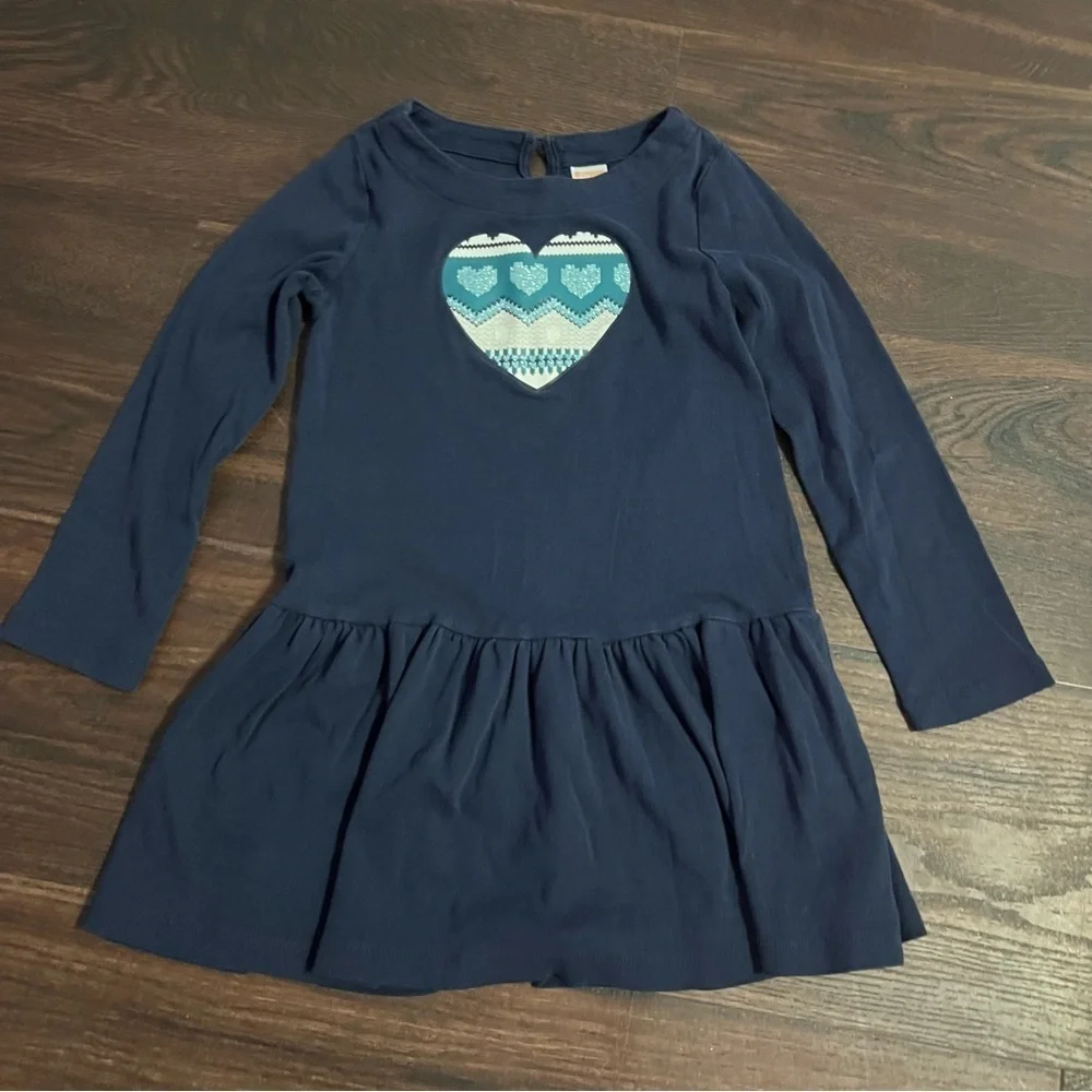 Gymboree Blue Ruffled Long Sleeve Drop Waist A-line dress girls size 7 heart